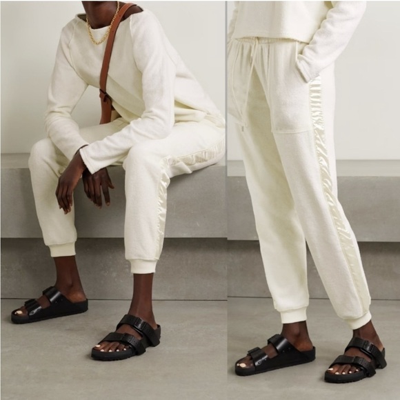 ATM Loop Cream Satin French Cotton Terry Pull-on‎ Chalk Jogger Track Pants - Picture 2 of 16